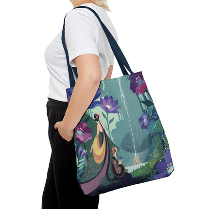 💧🌺 The Lady Of The Enchanted Fountain Tote Bag – Art Deco Garden Fantasy