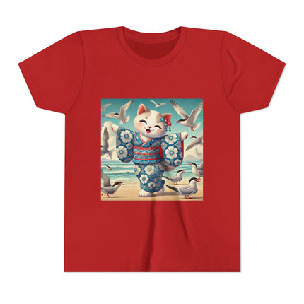 Geisha Kitten by the Seaside Youth Short Sleeve Tee