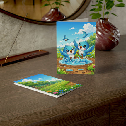 🐦💦 The Little Bluebird Puddle Party Greeting Card – Whimsical Animal Adventure