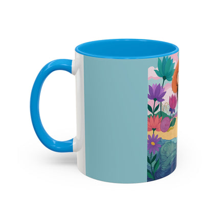 The Lady Of The Coral Parasol Colorful Mugs – Art Deco Coastal Elegance