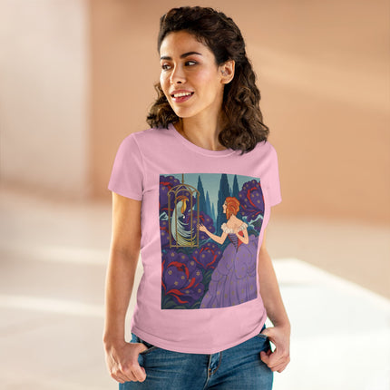 🦜💜 The Enchanted Birdcage Promenade Cotton Tee – Art Deco Floral Fantasy