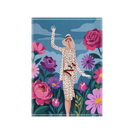 🌸👒 The Lady Of The Grand Flower Garden Acrylic Art Block – Art Deco Fashion Illustration