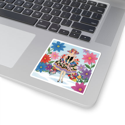 🌸❄️ The Winter Blossom Stroll Kiss-Cut Sticker – Art Deco Snow Garden Fantasy