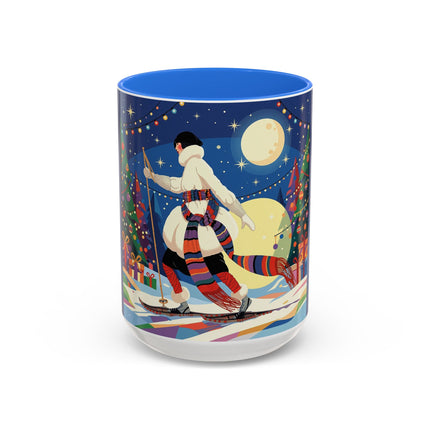 🌙🎿 The Moonlit Christmas Skier Colorful Mug – Whimsical Holiday Fantasy