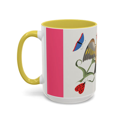 Goldfinch & Pink Flowers Colorful Mugs – Vibrant Spring & Bold Beauty