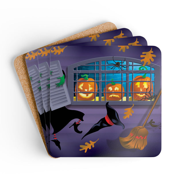 Whimsical Halloween Mischief Corkwood Coaster Set