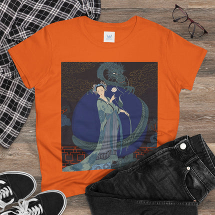 🐉🪷 The Lady Of The Lotus Dragon Cotton Tee – Art Deco Asian Fantasy