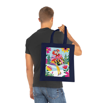 🎄🌺 Christmas In The Winter Garden Cotton Tote Bag – Art Deco Holiday Whimsy