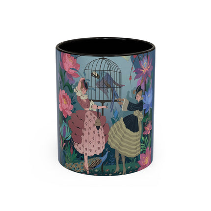 The Ladies And The Enchanted Macaw Colorful Mugs – Art Deco Botanical Elegance
