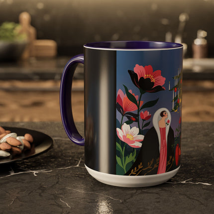🌹🎄 The Lady Of The Candlelit Rose Tree Colorful Mug – Art Deco Christmas Garden