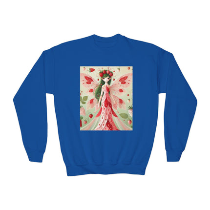 Strawberry Fairy Delight Youth Crewneck Sweatshirt – Sweet Magic, Nature & Whimsical Joy