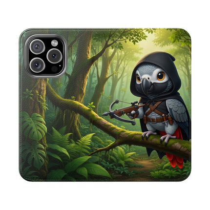 🪶🌲 The African Grey Sentinel Flip Case – Quiet Strength & Woodland Adventure