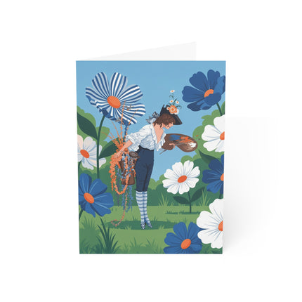 🎨🌼 The Painter In The Giant Daisy Garden Greeting Card – Art Deco Floral Fantasy
