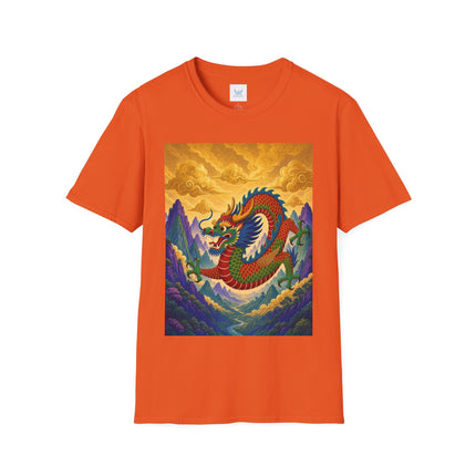 🐉🌄 The Golden Sky Dragon Softstyle T-Shirt – Mystical Mountain Fantasy