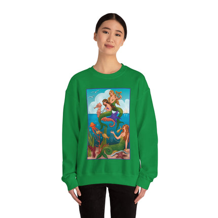 Three Mermaids with Strings of Pearls by Carlo Chiostri Heavy Blend™ Crewneck Sweatshirt