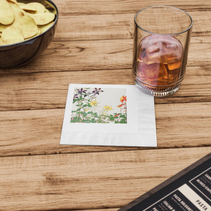 Aquilegia Flowers by Tanigami Kônan White Coined Napkins