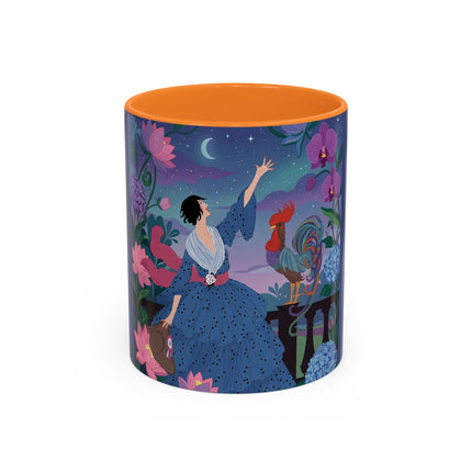 The Lady And The Morning Song Colorful Mugs – Art Deco Botanical Elegance