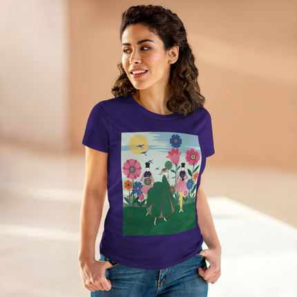 🌸🎩 The Lady Of The Giant Flower Garden Cotton Tee – Art Deco Floral Promenade