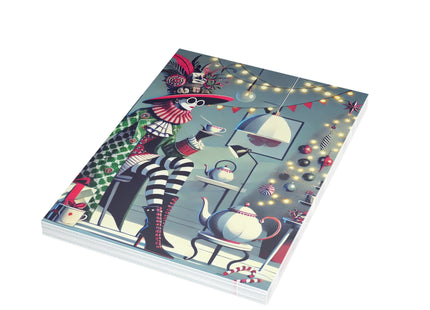 Whimsical Christmas Tea Party Postcard Bundles (envelopes included)