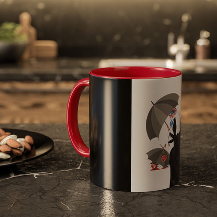 The Lady of Silver Umbrellas Colorful Mug (11oz, 15oz) – Art Deco Mystery, Elegant Fashion & Silver Dreamscape