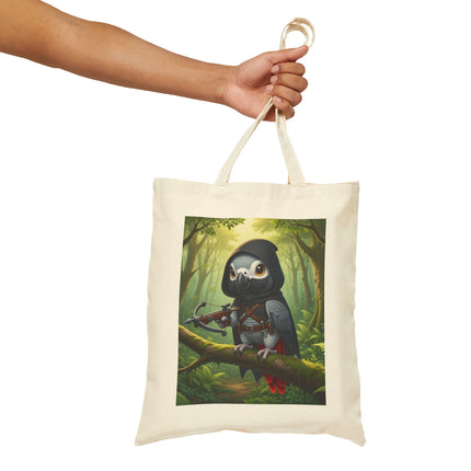 The African Grey Sentinel Cotton Canvas Tote Bag – Quiet Strength & Woodland Adventure