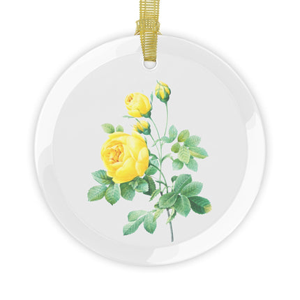 Yellow Rose botanical illustration by Pierre-Joseph Redouté Glass Ornament