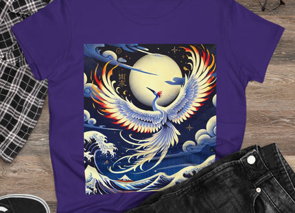 Majestic White Crane Women's Midweight Cotton Tee