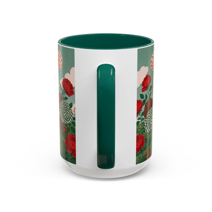 🌹💚 The Scarlet Rose Checkerboard Garden Colorful Mug – Art Deco Floral Whimsy