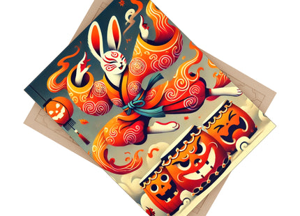 Jack-O’-Lantern Drums & The Kabuki Rabbit Ceramic Tile