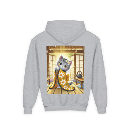 Playful Kitten in the Tea Room Youth Hooded Sweatshirt – Curiosity, Charm & Cozy Comfort