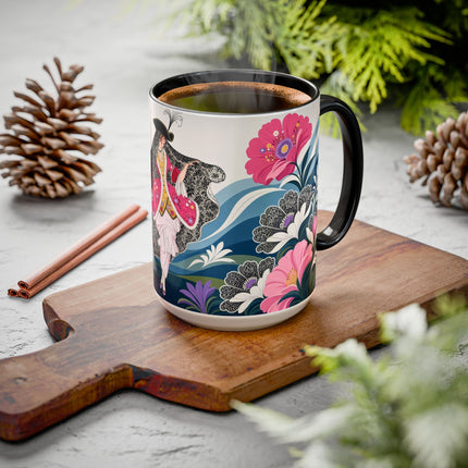 🌸🎀 The Pink Lace Garden Promenade Colorful Mug – Art Deco Fashion Elegance