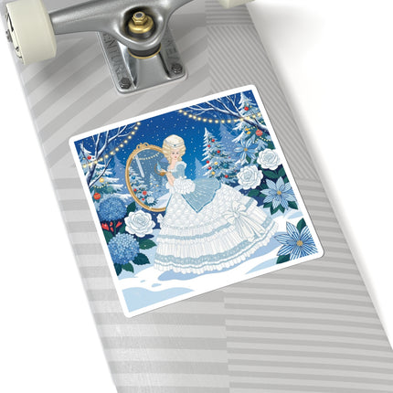 💙❄️ The Lady Of The Winter Looking Glass Kiss-Cut Sticker – Art Deco Christmas Fantasy