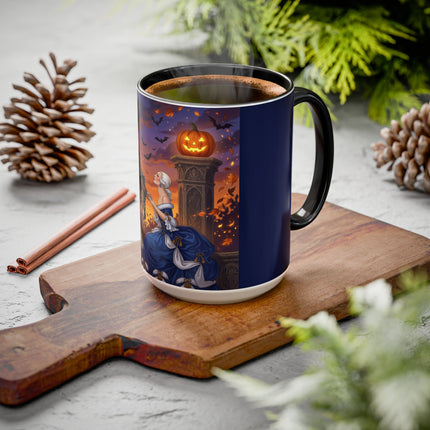 🎃💙 The Pumpkin Lantern Courtship Colorful Mug – Romantic Halloween Elegance