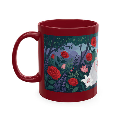 🌹💌 The Lady Blowing Kisses In The Rose Garden Ceramic Mug – Art Deco Floral Romance
