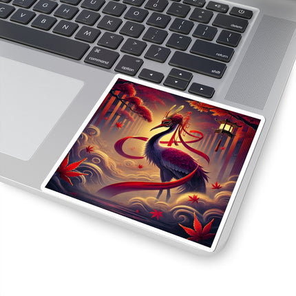 Regal Crimson Crane in the Autumn Mist Kiss-Cut Stickers (4 Sizes)