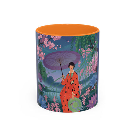 The Lady Of The Cherry Blossoms Colorful Mugs – Art Deco Spring Elegance
