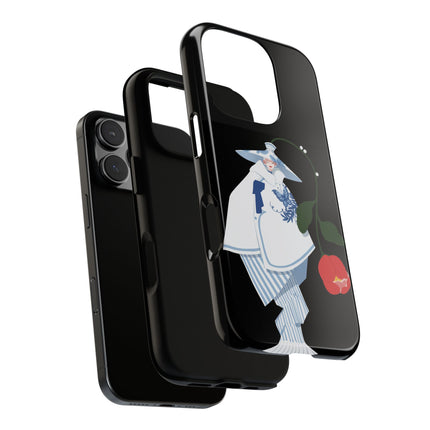 Blue & White Porcelain Geisha Phone Case – Elegant Mystery & Floral Grace