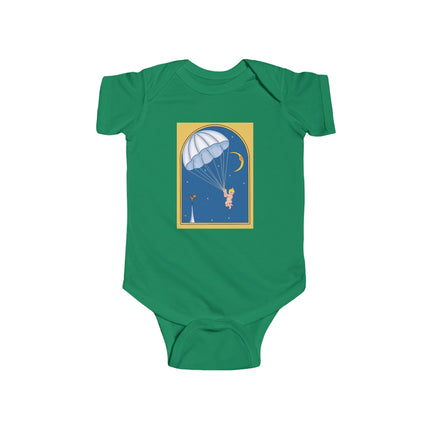 Flight of Wonder Baby Bodysuit – Vintage Parachute Arrival & Whimsical Sky Journey