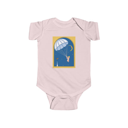 Flight of Wonder Baby Bodysuit – Vintage Parachute Arrival & Whimsical Sky Journey