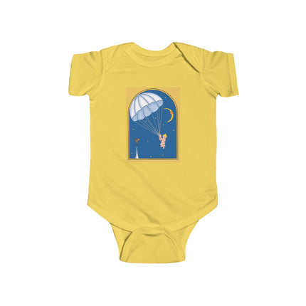 Flight of Wonder Baby Bodysuit – Vintage Parachute Arrival & Whimsical Sky Journey