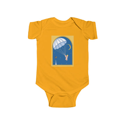 Flight of Wonder Baby Bodysuit – Vintage Parachute Arrival & Whimsical Sky Journey