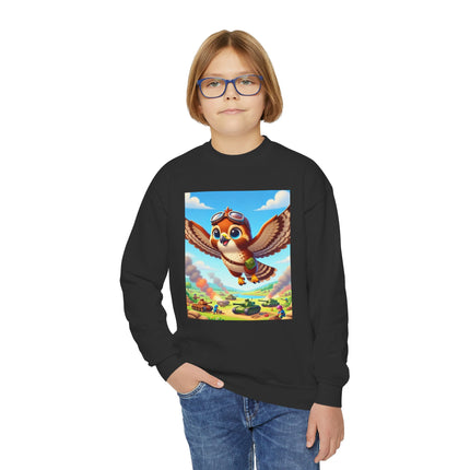 Red-Tailed Hawk in Battle Youth Crewneck Sweatshirt – Flight, Focus & Fearless Energy