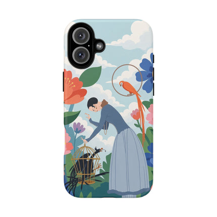 🦜🌺 The Lady Of The Garden Aviary Phone Case – Art Deco Floral Whimsy