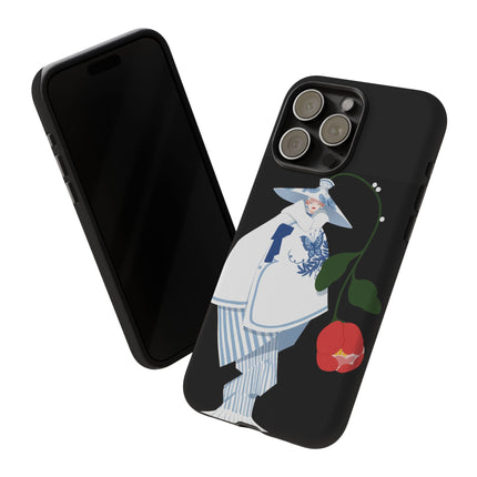 Blue & White Porcelain Geisha Phone Case – Elegant Mystery & Floral Grace