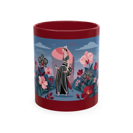 🖤🌸 The Lady Of The Striped Orchid Garden Ceramic Mug – Art Deco Fashion Elegance