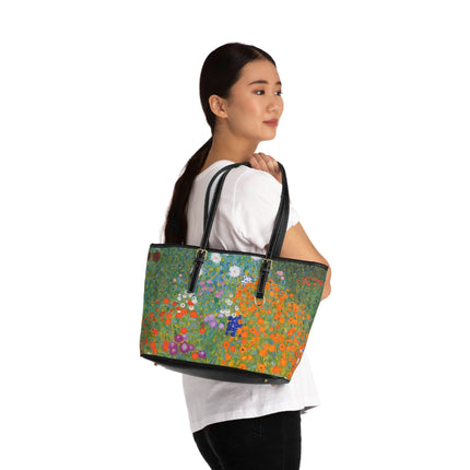 Cottage Garden by Gustav Klimt PU Leather Shoulder Bag