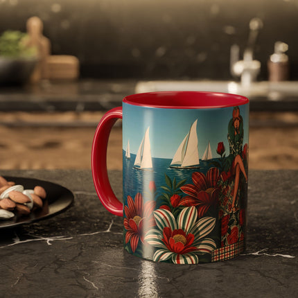 ⛵🌹 The Seaside Rose Traveler Colorful Mug – Art Deco Floral Elegance
