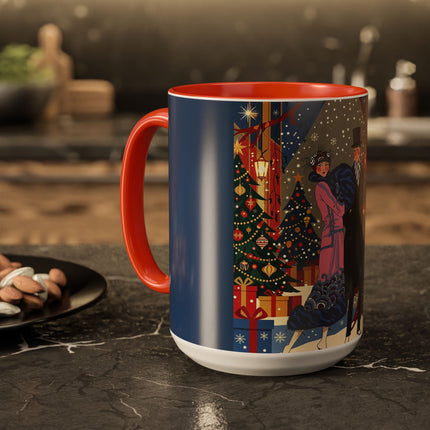 🎩🎄 Christmas Eve Promenade Colorful Mug – Art Deco Holiday Elegance