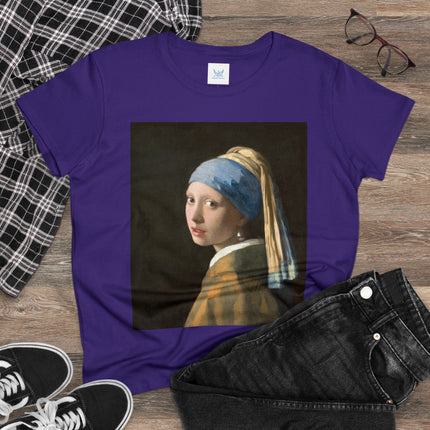 Girl with a Pearl Earring by Johannes Vermeer Women's Midweight Cotton Tee