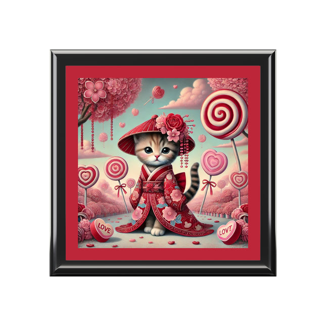 Whimsical Geisha Kitten in a Valentine Jewelry Box